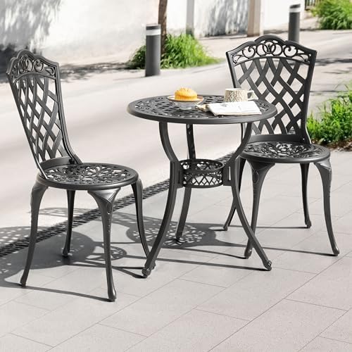 NUU GARDEN 3 Piece Outdoor Bistro Table Set, All Weather Cast Aluminum Patio ...