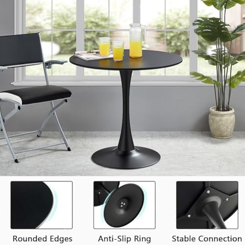 27.3" Tulip Dining Table, Black, Perfect for 2-4 People, Mid-Century Mod...
