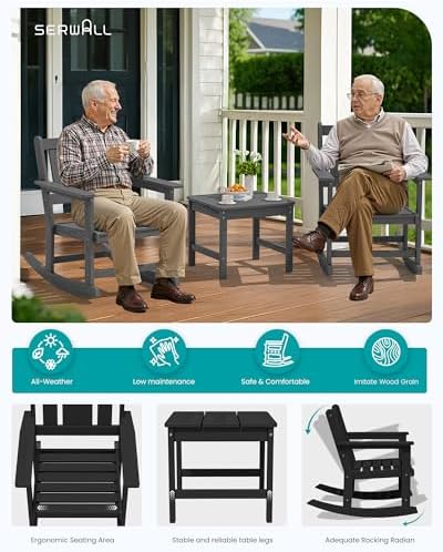 SERWALL 3-Piece Patio Furniture Set with 2 Rocking Chairs & Table, Black