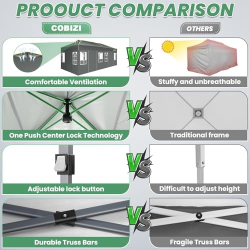 COBIZI 10x20 Pop Up Canopy Tent with 6 Removable Sidewalls, Outdoor, Gray