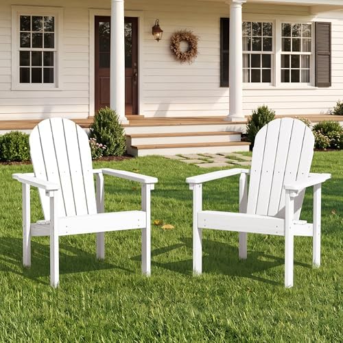 SERWALL HDPE Stackable Adirondack Chairs Set of 4,Space-Saving, White