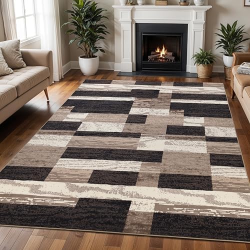SUPERIOR Rockwood Modern Geometric Indoor Area Rug, 10'x14', A Chocolate