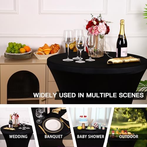 Fixwal 4 Pack Cocktail Tablecloth Bar Top Table Covers Round Black Spandex