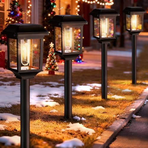 Mancra Solar Outdoor Lights Waterproof, 8 Pack Metal Glass Solar Pathway Ligh...