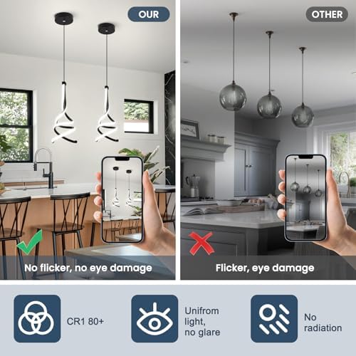 EIDISUNY 2 Pack Modern Pendant Light, Spiral LED Pendant Light Fixture, 4500K...