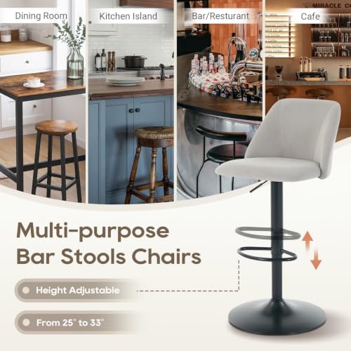 COLAMY Bar Stools Set of 4, Modern Swivel Bar Chairs, Adjustable Upholstered ...