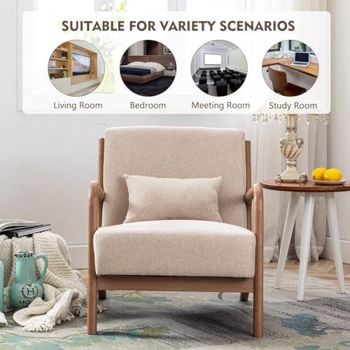 ANJ Mid Century Modern Accent Chair, Comfy Fabric Living Room Chairs with Sol...
