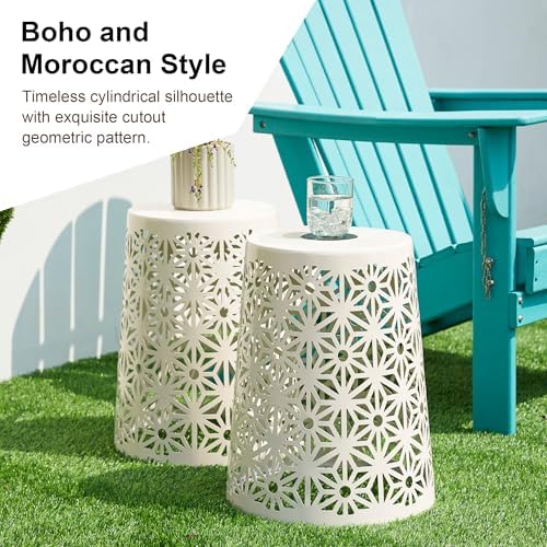 Glitzhome Ourdoor Side Table Set of 2,Solar Iron Cutout Geometric Pattern Dec...