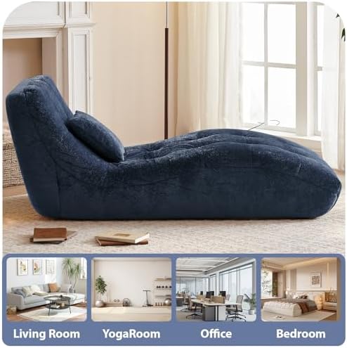 Chaise Lounge Chair with Curved Back, Modern Upholstered Recliner Sofa, Tufte...