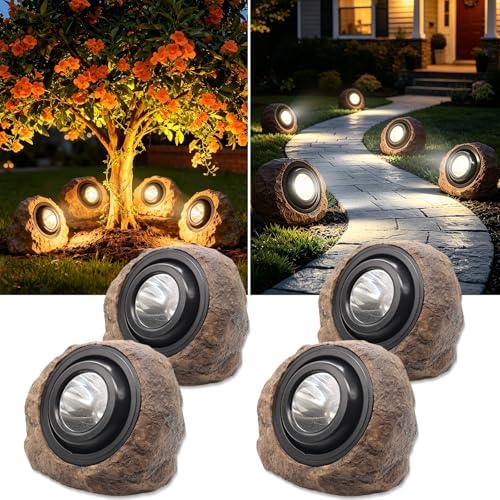 VOOKRY Brown Solar Rock Lights Outdoor, IP65 Waterproof Garden Stone Lights