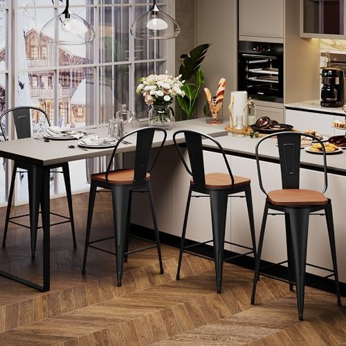 Aklaus Swivel Metal Bar Stools Set of 4 Counter Height Stools Counter Bar Sto...