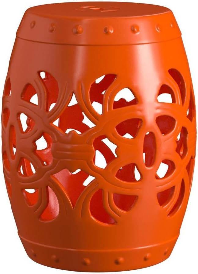 SAFAVIEH Furniture - Imperial Vine Decorative Garden Stool - Orange - Ceramic...