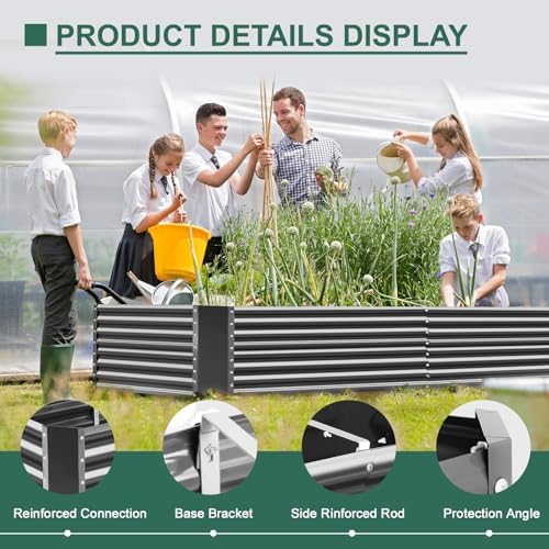 Land Guard 8x4x3ft Rectangular Galvanized Raised Garden Beds, Large-Capacity ...