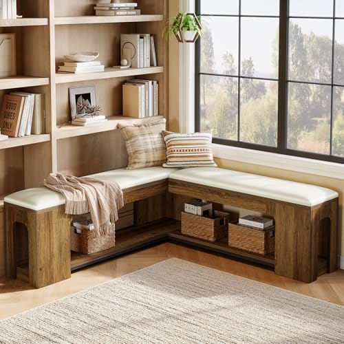 Tribesigns L Shaped Corner Bench with Removable Seat Cushion, 47.24" Far...