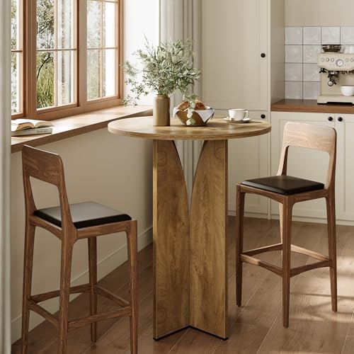 LITTLE TREE Round Bar Table, 31.5 Inches Counter Height Cocktail Table, Woode...
