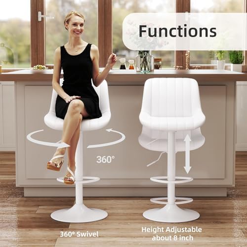 Youhauchair Adjustable Faux Leather Bar Stools Set of 3, White