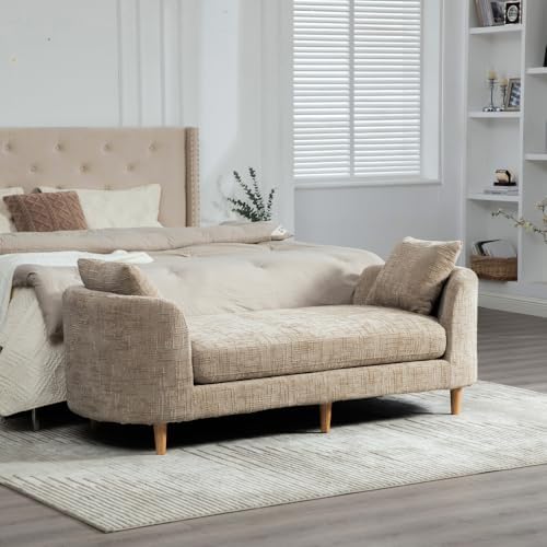 77.2" Chenille End of Bed Bench Chaise Lounge, Upholstered Bedroom Bench...