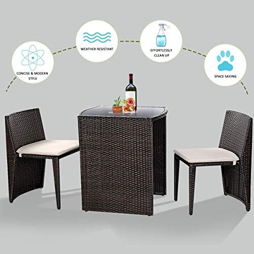 GIANTEX 3 PCS Cushioned Outdoor Wicker Patio Set Convention Bistro Set Garden...
