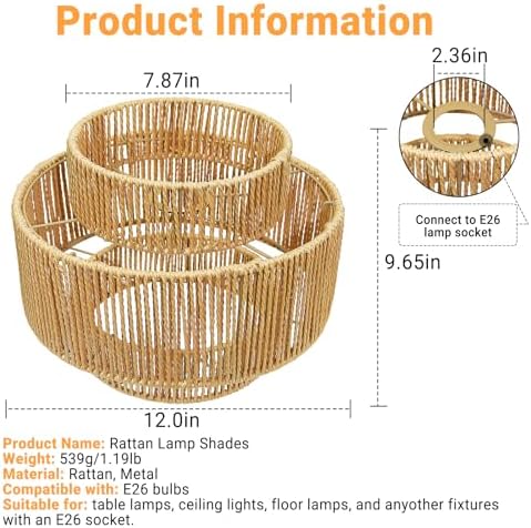 Hanging Light Lamp Shades Boho Rattan Lamp Shades, Woven LampShades for Floor...