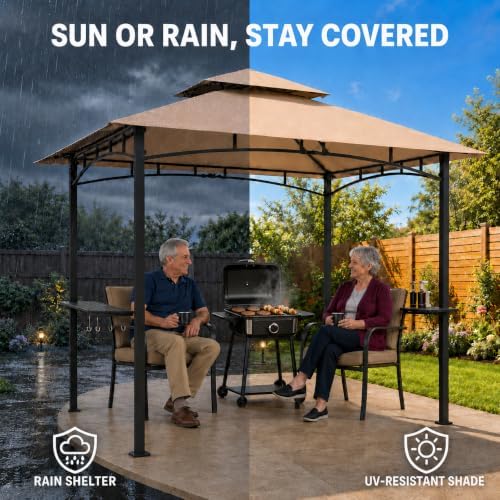 Garvee 8x5 Grill Gazebo, Outdoor BBQ Canopy Shelter with Double Tiered Roof V...