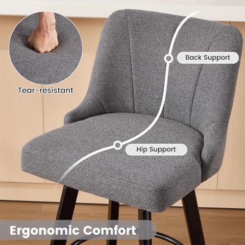 Swivel Bar Stools Set of 2,24" Upholstered Counter Height Bar Chairs wit...