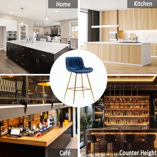 Sidanli Blue Bar Stools Set of 2, 24 Inch Velvet Counter Height Bar Stools wi...