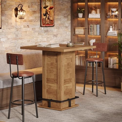Tribesigns 39.4" H Square Bar Table, Industrial High Top Bistro Pub Cock...