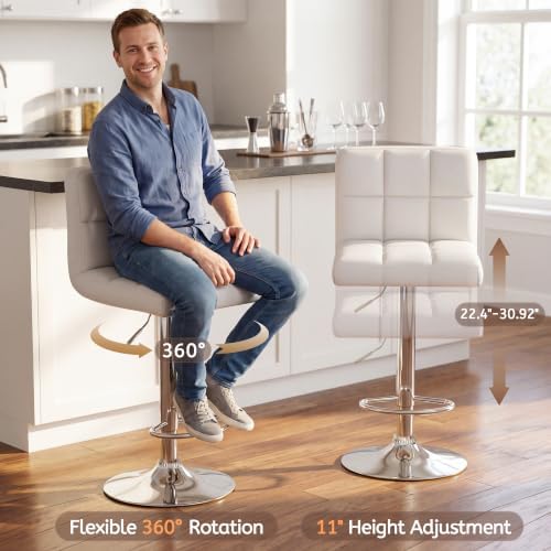 Homall Bar Stools Set of 4, Modern PU Leather Adjustable Swivel Barstools wit...