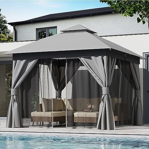 LAUSAINT HOME 10x10 Gazebo Canopy, Heavy Duty Metal Frame Patio Canopy with 1...
