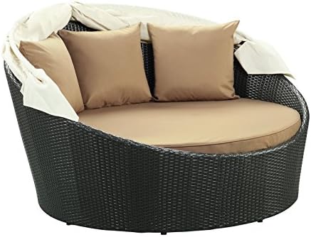 Modway Siesta Wicker Rattan Outdoor Patio Canopy Daybed in Espresso Mocha