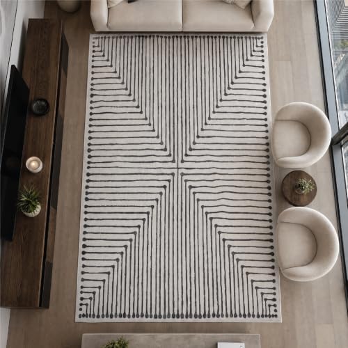 GLN Rugs Washable Modern Area Rug 5x7 Living Room, Geometric Bedroom Rug