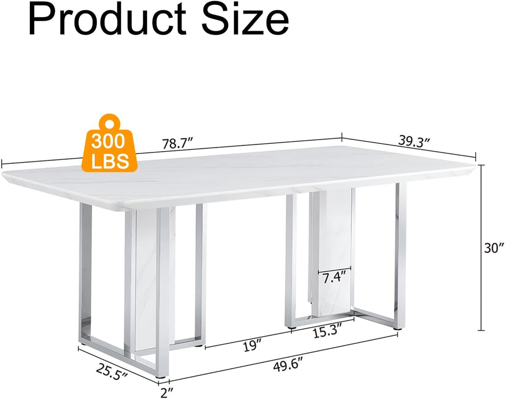 79 Inch Faux Marble Dining Table, White Rectangular Kitchen Dining Table, 1.8...