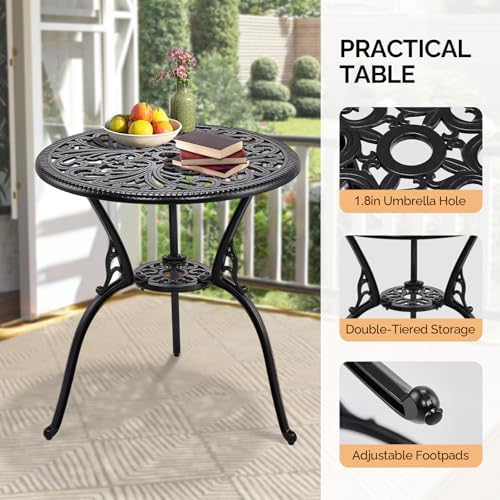 VINGLI 3 PCS Outdoor Bistro Set, Outdoor Patio Set, All-Weather Cast Aluminum...