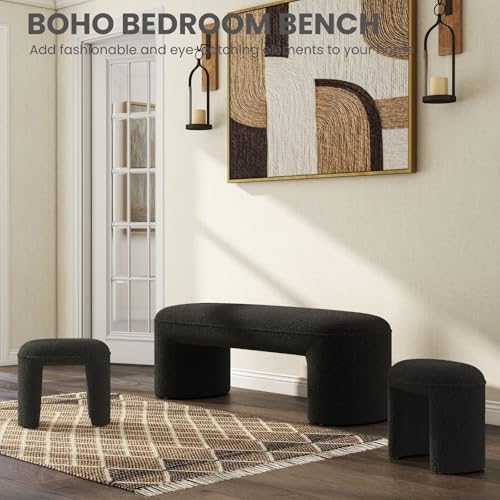 53" Sherpa Nesting Ottoman Bench Set, Black