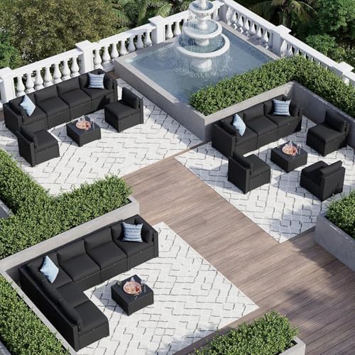 Aoxun 7 Piece Patio Furniture Set, Wicker Rattan Patio Sectional Sofa, Outdoo...