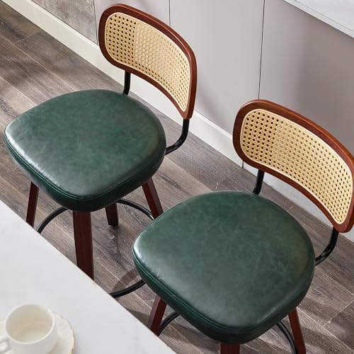 KEEZY Natural Rattan Bar Stools Set of 2, 26 Inch Counter Height Barstools wi...