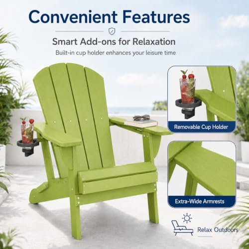 Folding Adirondack Chairs Set of 6 with Cup Holders, Heavy Duty HDPE Plastic ...