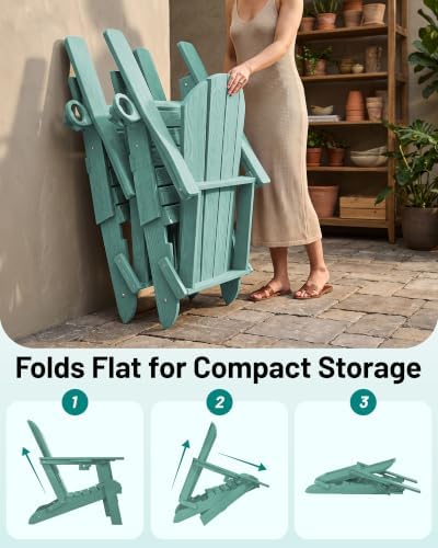 PLUUV Folding Adirondack Fire Pit Chairs Set of 2 with Cup Holder, Aruba