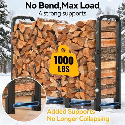 Amagabeli 4ft Firewood Rack Stand Adjustable Indoor Outdoor Fireplace Log Hol...