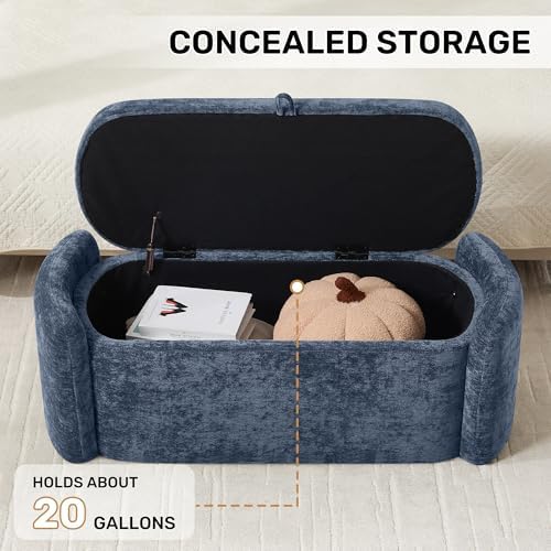 Oval Ottoman Bench with 20 Gal of Storage Space Upholstered Chenille Seat End...