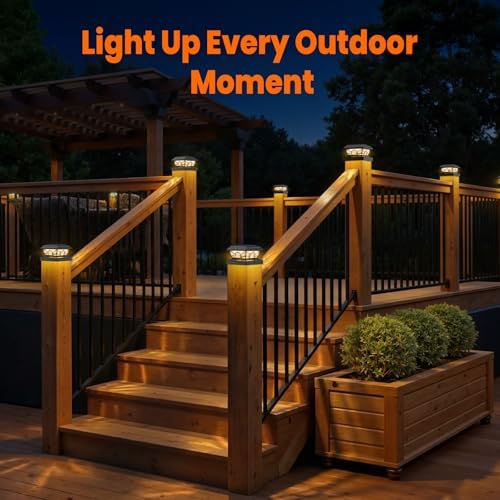 Brightever 4x4 Post Solar Lights, Solar Post Cap Lights Black 12-Pack