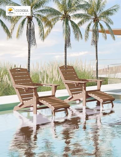 Ciokea HDPE Folding Adirondack Chair with Footrest,Teak,2