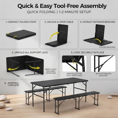 ZENY Folding Picnic Table Set with 2 Benches