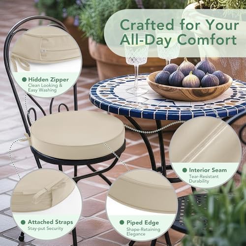 Summsun Outdoor Bistro Chair Cushions Set of 2, 15" D x 3" H Round ...