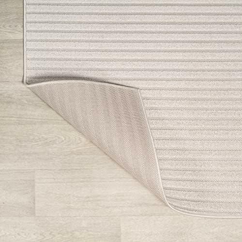 JONATHAN Y Aarhus High-Low Striped Ivory/Cream 7x7 Square Indoor/Outdoor Area...