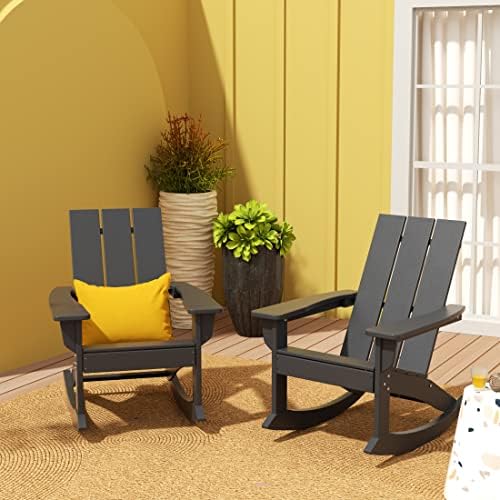 HDPE Shoreside Modern Rocking Poly Adirondack Chair (Set of 2),Gray