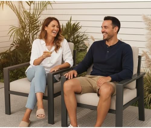Outdoor Sofa Chair Aluminum Patio Couch Set of 2 All-Weather Patio Sofa Armch...