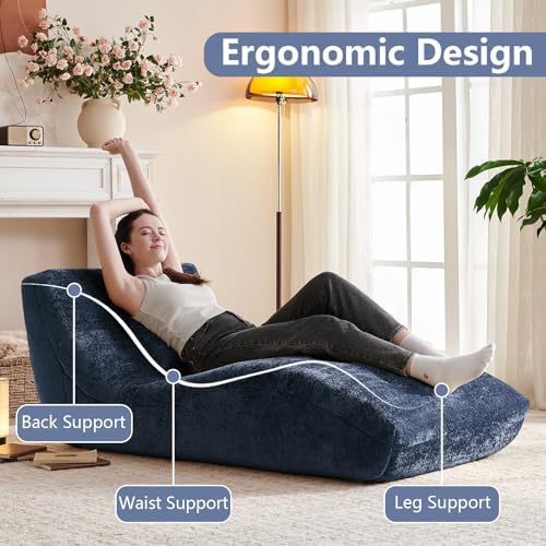 Chaise Lounge Chair with Curved Back, Modern Upholstered Recliner Sofa, Tufte...