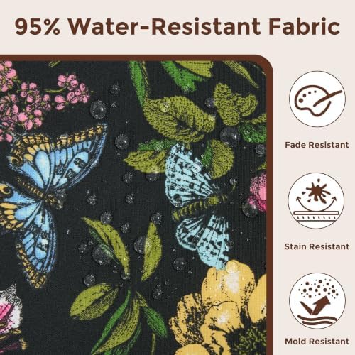 Indoor/Outdoor Tufted Seat Cushions, 19x19x5 Inch-Black Flower Butterfly