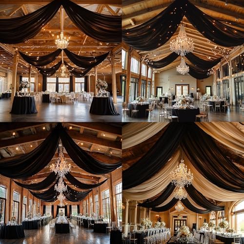 Outpain 10ftx20ft Black Backdrop Ceiling Drapes,2Panels 20ft Height Wrinkle F...